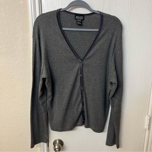 New York & Company Gray Cardigan V-Neck Cotton Sweater with buttons, Women's XL
